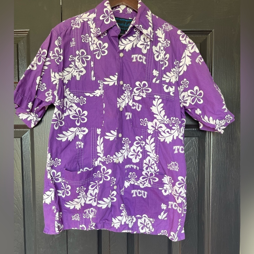 Hawaiiabera TCU Texas Christian University Purple Hawaiian Shirt Men’s Sz S - Picture 2 of 9